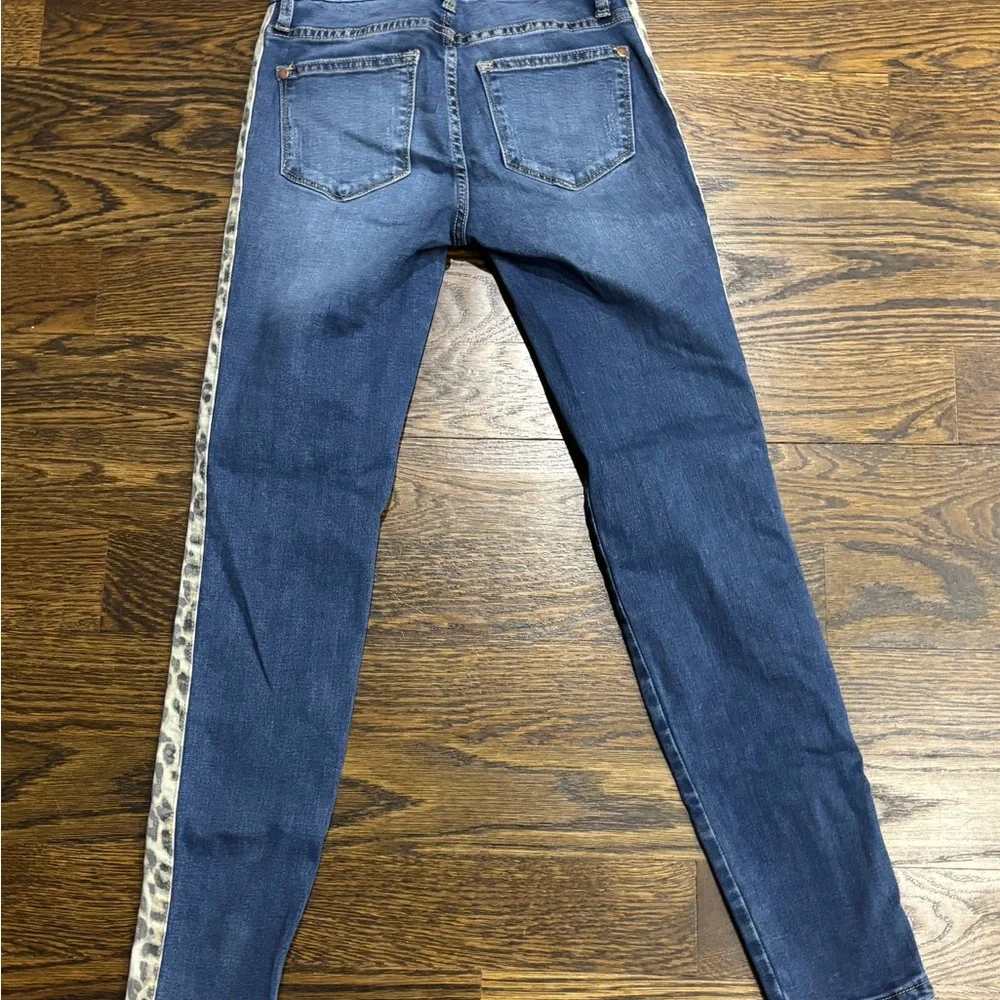 Judy Blue Skinny Fit Stretch Denim Blue‎ Jeans Animal Print Side Stripe  size 0